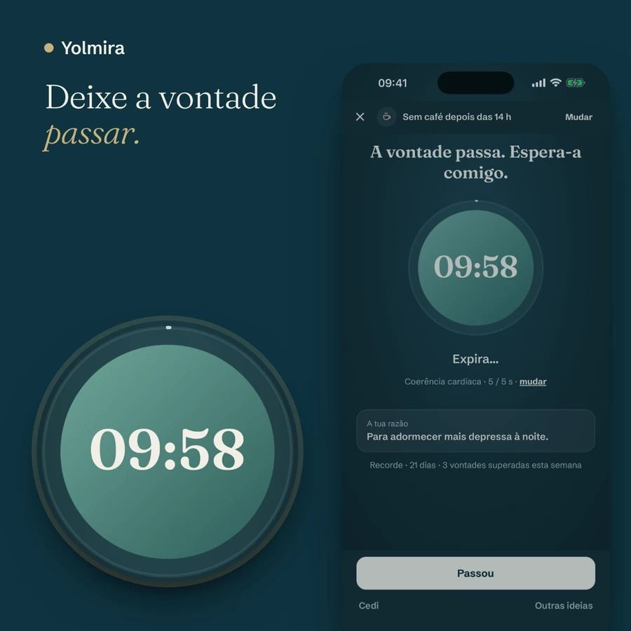 A tela da vontade: uma contagem regressiva de dez minutos dentro de um círculo de respiração, com as palavras “Deixe a vontade passar”